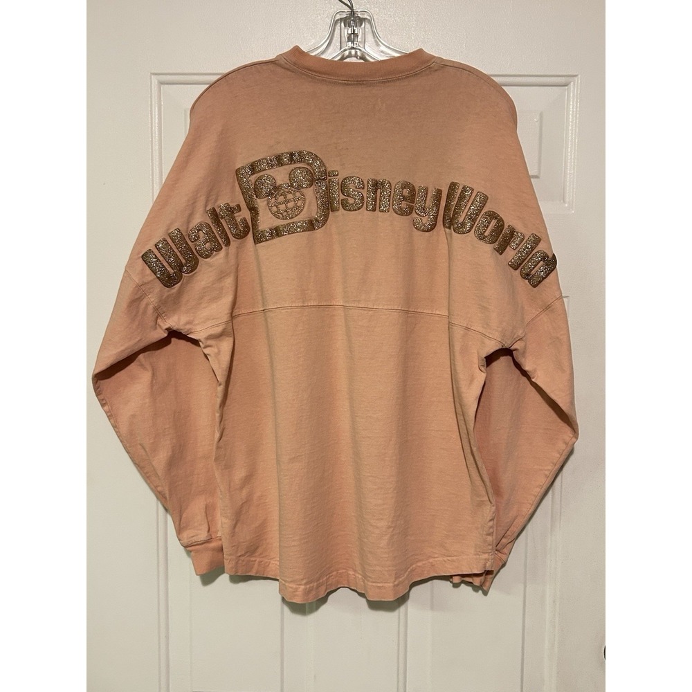 Disney World Spirit Jersey Peach Coral Gold Glitter Puff Print Womens Size Small - Picture 5 of 14